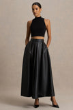 Noa Black Faux Leather A Line Midi Skirt