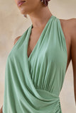 Rosina Sage Halter Neck Draped Maxi Dress With Sash