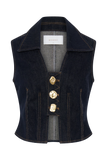 Shona Denim Vest With Decorative Buttons Washed Indigo Blue