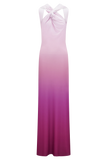 Marlee Asymmetrical Slinky Maxi Dress Ombre Pink