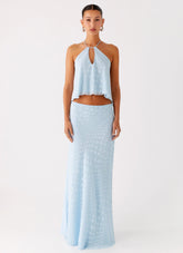 Mena Chiffon Spot Maxi Skirt Blue