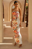 Coral Cove White Floral Print Bandeau Maxi Dress