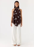 Corrida Backless Top Chocolate Blue Dot