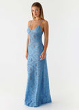 Zelella Crochet Maxi Dress Bright Blue