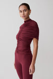 Linh Slinky High Neck Gathered Top Mahogany
