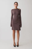 Cresida Knit Long Sleeve Mini Dress With Hardware Peppercorn