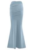 Irene Gathered Knit Maxi Skirt Blue