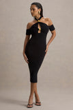Selvina Black Cut Out Halter Neck Midi Dress