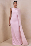 Mirelle Light Pink Boat Neck Maxi Dress With Cape Sleeve