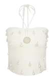 Aletta Knit Pearl Halter Top Ivory