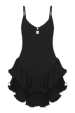 Calantha Ruffle Mesh Mini Dress Black