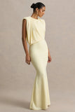 Meave Lemon Boat Neck Maxi Dress With Draped Detail
