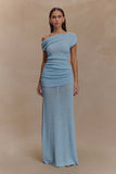 Chloe Off Shoulder Boucle Knit Top Light Blue