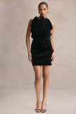 Polly Black Velvet Ruffled Strapless Mini Dress