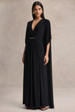 Romilly Black Plunge Neck Maxi Dress With Gathered Detail
