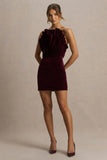 Polly Burgundy Velvet Ruffled Strapless Mini Dress