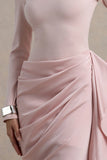 Raffie Pink Long Sleeve Midi Dress With Satin Wrap Skirt