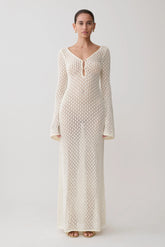 Kayleigh Crochet Fishtail Flare Sleeve Maxi Dress White