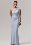 Mardi Powder Blue Asymmetric Maxi Dress With Ruching
