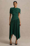 Ione Teal Wrapped Midi Dress With Hanky Hem