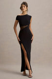 Emily Black Asymmetric Split Maxi Dress With Mesh Detailing