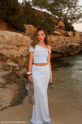 Irene Gathered Knit Maxi Skirt Blue