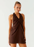Jepsen Cotton Halter Mini Dress Chocolate