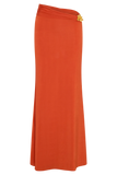 Ainsley Asymmetrical Maxi Skirt With Floral Hardware Burnt Orange