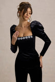 Tazmin Black Velvet Embellished Square Neck Top