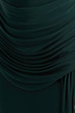 Dynasty Dark Green Asymmetric Neck Maxi Dress With Ruched Detailing And Front High Split