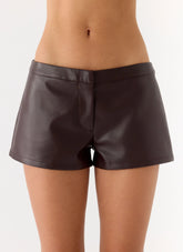 Coastline Faux Leather Micro Mini Shorts Chocolate