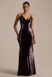Lenor Burgundy Plunge Neck Maxi Dress