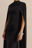 Dianelle Black High Neck Maxi Dress With Cape Sleeves