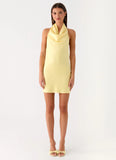 Soft Focus Cowl Neck Mini Dress Yellow
