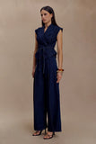 Charley Structured Tie Denim Top Indigo Blue
