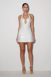 Raina Diamante Halter Mini Dress White