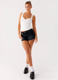 Tropics Low Rise Denim Mini Skort Washed Dark Blue