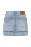 Lakoda Cuffed Denim Mini Skirt Washed Light Blue