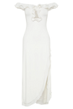 Allegra Off Shoulder Ruffle Midi Dress Ivory