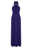 Ozias Halter Semi Sheer Knit Maxi Dress Deep Purple