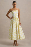Bluebell Lemon Porcelain Print Poplin Bandeau Drop Waist Midi Dress