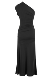 Chloe Peached Jersey One Shoulder Midi Dress Black