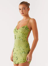 Vietta Sequin Cami Micro Mini Dress Lime