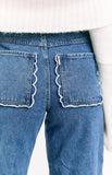 Kansis Mid Wash Scallop Pockets Uneven Waist Jeans