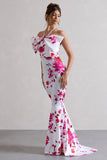 Sakura Pink Floral Print Halter Neck Fishtail Maxi Dress With Bow