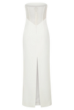 Sloane Strapless Maxi Dress With Pearls White