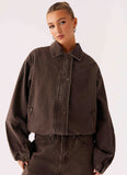 Midwest Washed Denim Bomber Jacket Light Wash Chocolate