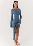 Holiday Scene Mini Dress Coastal Blue