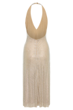 Genie Diamante Halter Midi Dress Nude