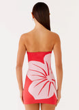 Kader Strapless Knit Mini Dress Red Floral